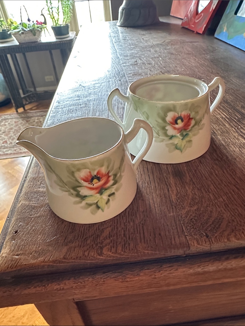 Hand-Painted Floral Porcelain children’s Tea Set  Creamer and Sugar .